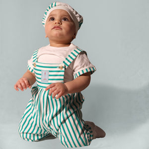 Nautical Green Striped Romper Including Hat