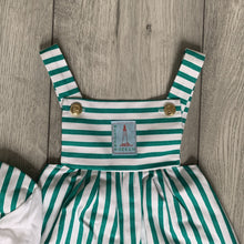 Load image into Gallery viewer, Nautical Green Striped Romper Including Hat
