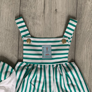 Nautical Green Striped Romper Including Hat