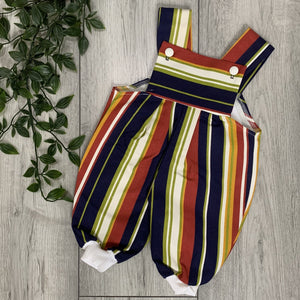 Autumn Toned Striped Retro Denim Romper Set