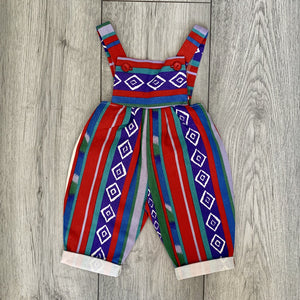 Berry Coloured Striped Romper With Bold Print