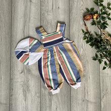 Load image into Gallery viewer, Peachy Boho Denim Romper With Matching Hat
