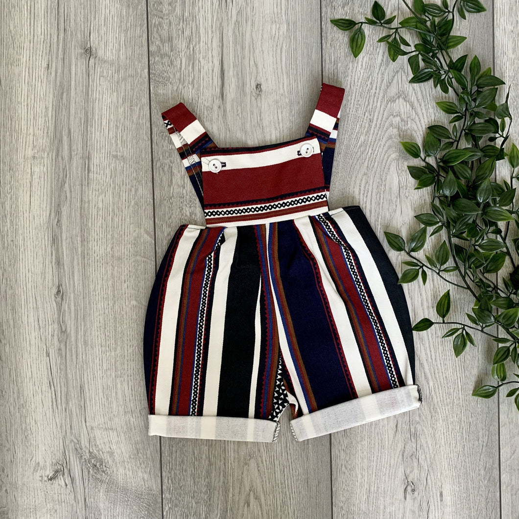 Red Retro Striped Print Unisex Baby Playsuit