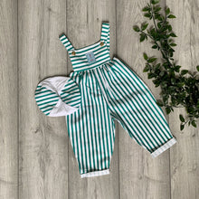 Load image into Gallery viewer, Nautical Green Striped Romper Including Hat
