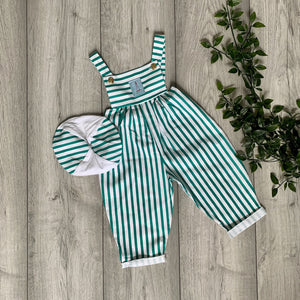 Nautical Green Striped Romper Including Hat