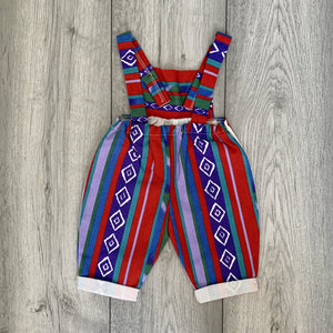 Berry Coloured Striped Romper With Bold Print