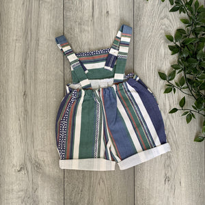 Sea-foam Retro Striped Print Unisex Baby Playsuit