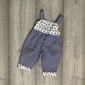 Sailor Inspired, Striped Anchor Print Dungaree