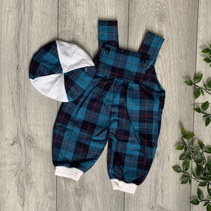 Preppy Scottish Tartan Baby Romper Set With Hat