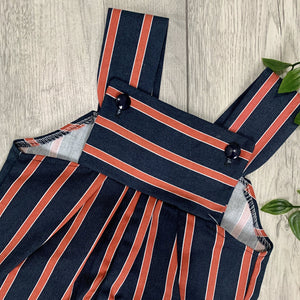 Classic Navy and Red Striped Cotton Romper