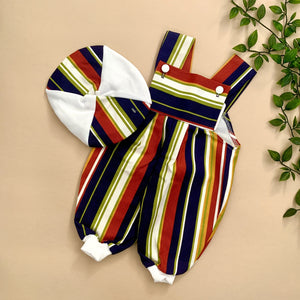 Autumn Toned Striped Retro Denim Romper Set