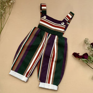 Retro Striped Berry Toned Denim Romper