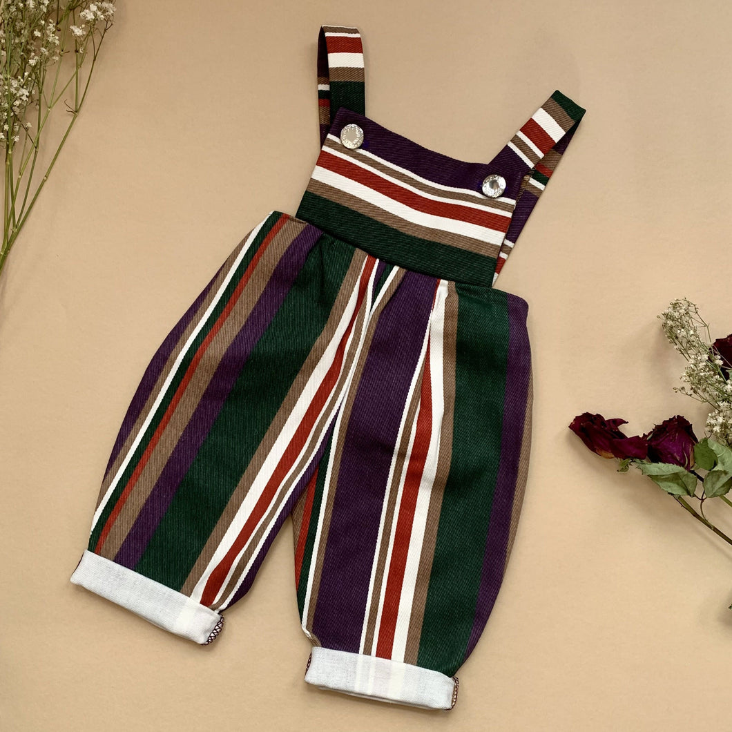 Retro Striped Berry Toned Denim Romper