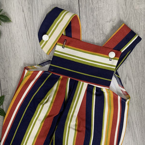 Autumn Toned Striped Retro Denim Romper Set