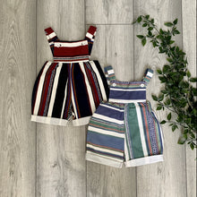 Load image into Gallery viewer, Red Retro Striped Print Unisex Baby Playsuit
