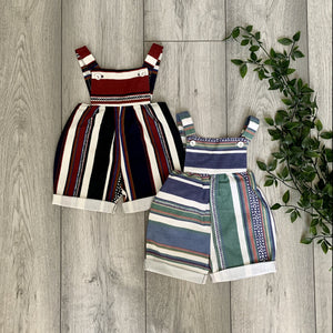 Red Retro Striped Print Unisex Baby Playsuit