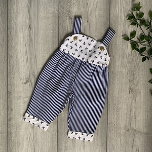 Sailor Inspired, Striped Anchor Print Dungaree